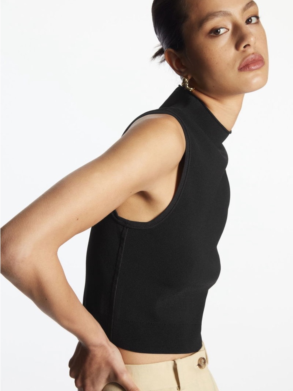 COS knitted sleeveless black mock neck top